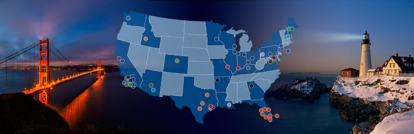 coast to coast Map of TRG brand locations across the U.S.