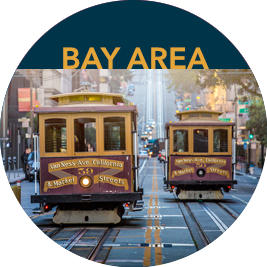 Round button that links to the Bay area section of the website